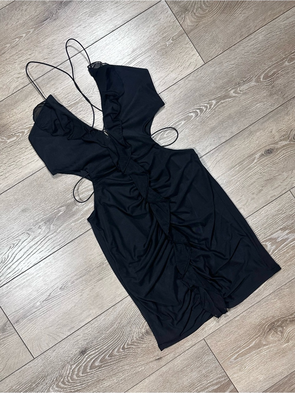 Windsor Nights Out Mesh Ruffle Cutout Bodycon Mini Dress LBD - Picture 5 of 15